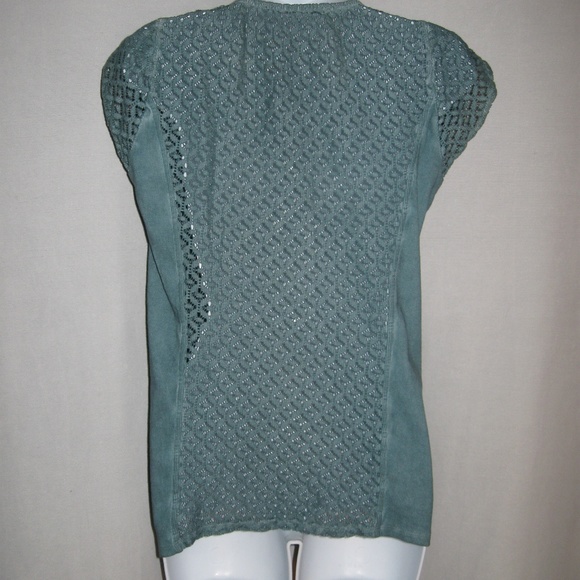 Angels Never Die Crochet Back Embroidered Top Teal - Picture 5 of 6